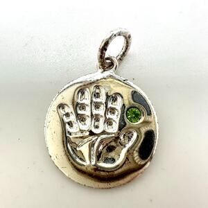 Thailand 925 sterling silver August green birthstone handprint charm pendant
